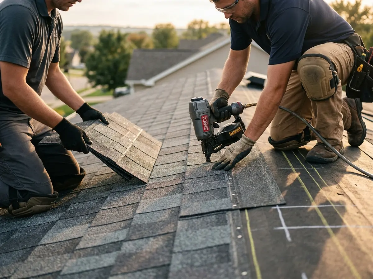 Professional roofer working on a residential roof in Diamond Springs